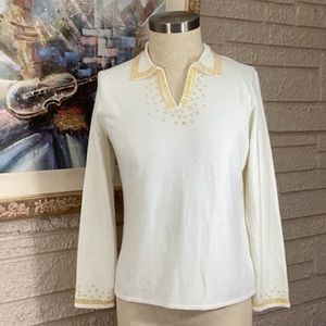 🌹Metro Street Studio Sequin Trim V-Neck Sweater